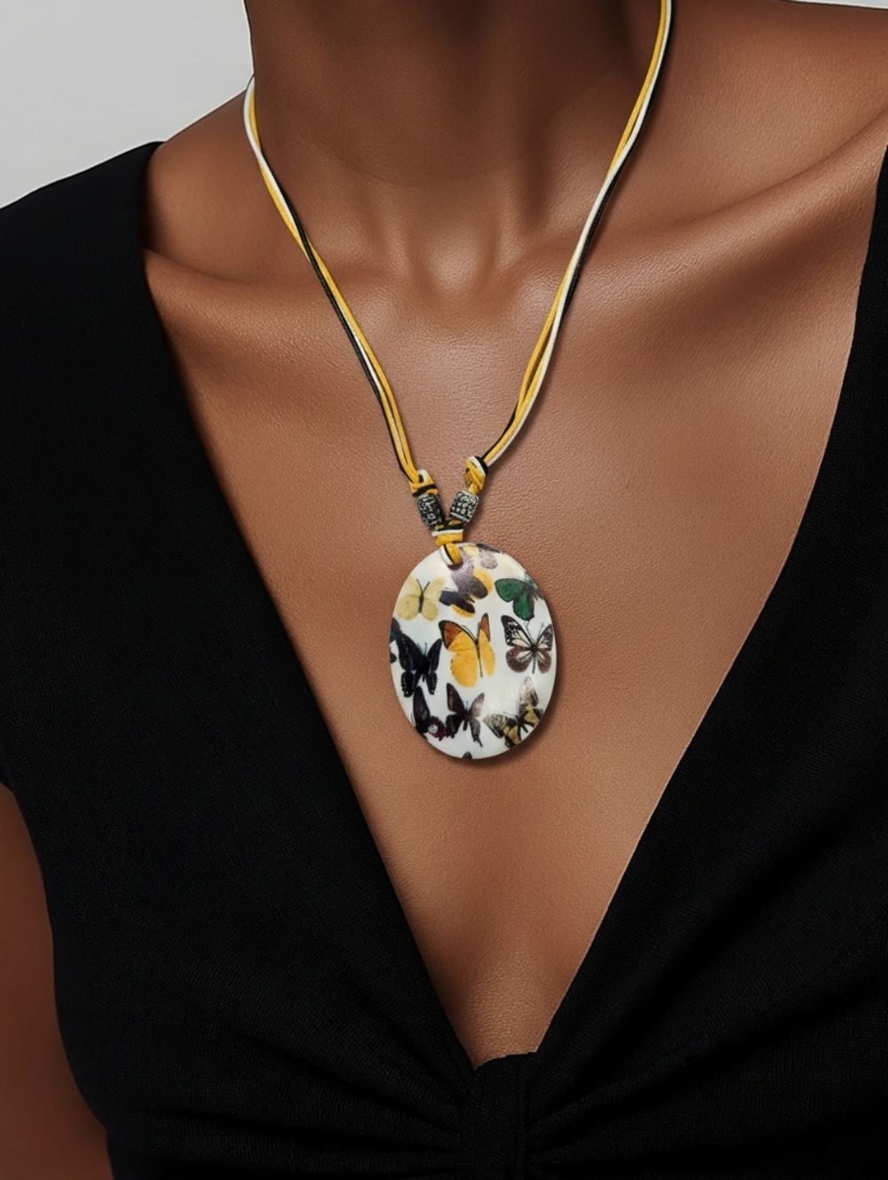 Coquette Butterfly Abalone Shell Necklace Feminine Paua Cord Dreamy Soft Girl
